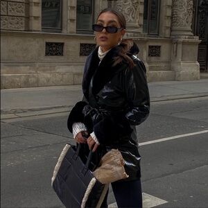 H&M Patent leather trench coat with fur